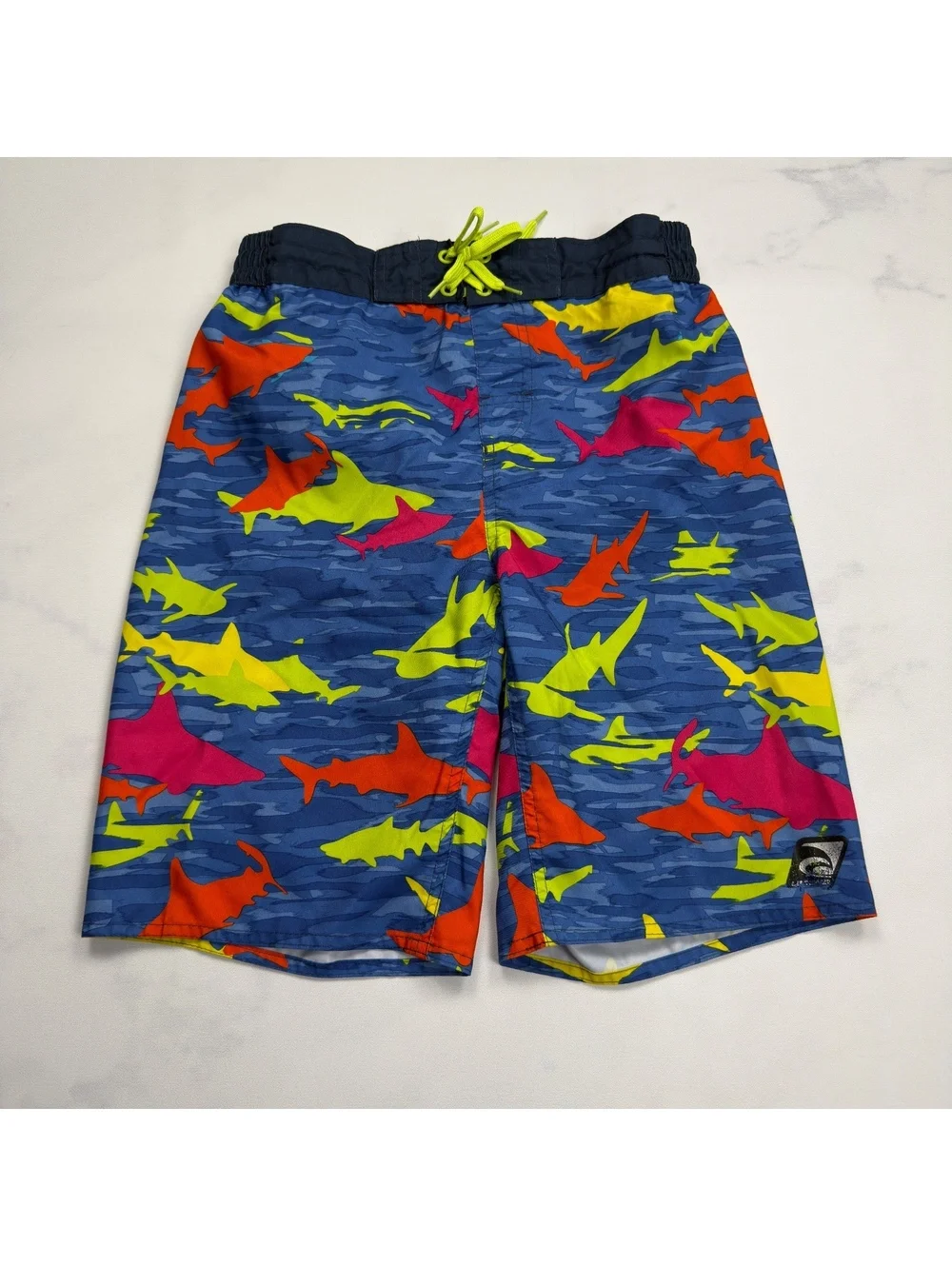 Laguna Swim Trunks Shark Print Elastic Waist - Boys Large